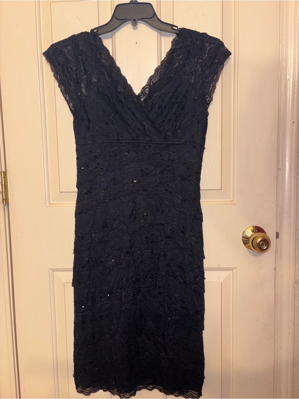 MARINA Black Lace Midi Dress with V-Neck